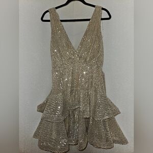 Luxxel Gold Sequin Mini Dress | Large | Formal